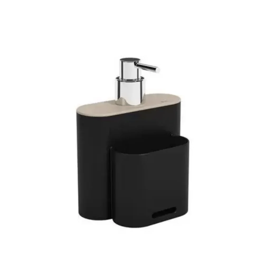 Porta Detergente Dispenser 500ml Flat Preto e Cinza