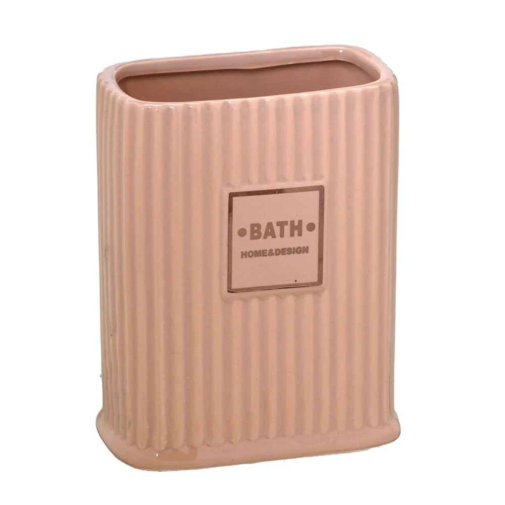 Porta Escova de Dente em Cerâmica Rosê 12cm