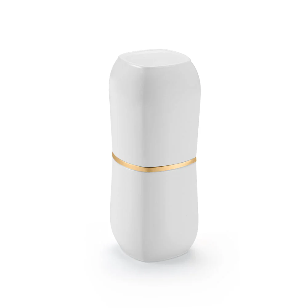 Porta Escova e Creme Dental Com Tampa Linha Conceito Branco com Dourado Fosco