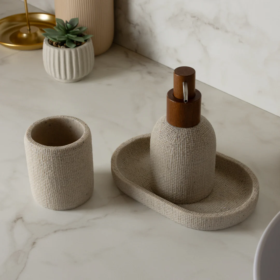 Bandeja Oval em Poliresina Linen Bege 20cm - Image 3