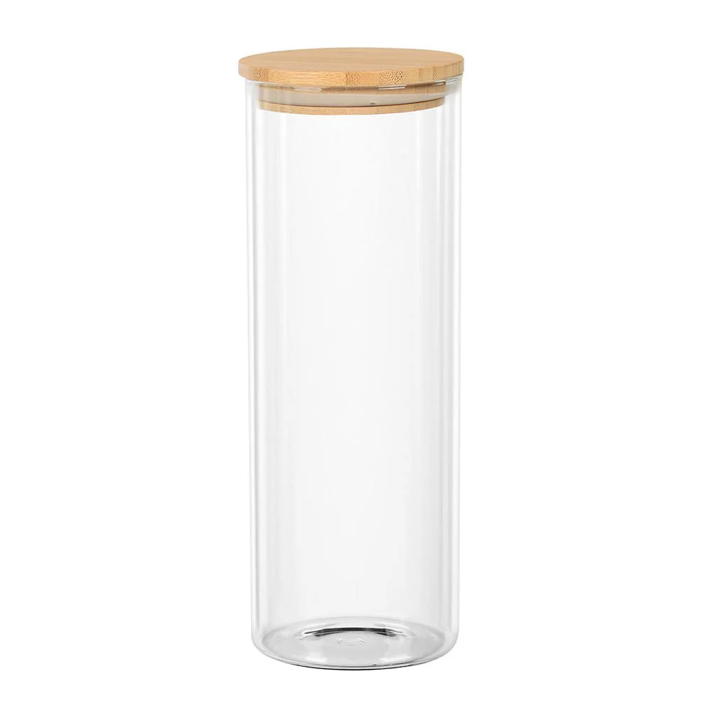 Porta Mantimento Redondo em Vidro Borossilicato Tampa De Bambu - 1,8L