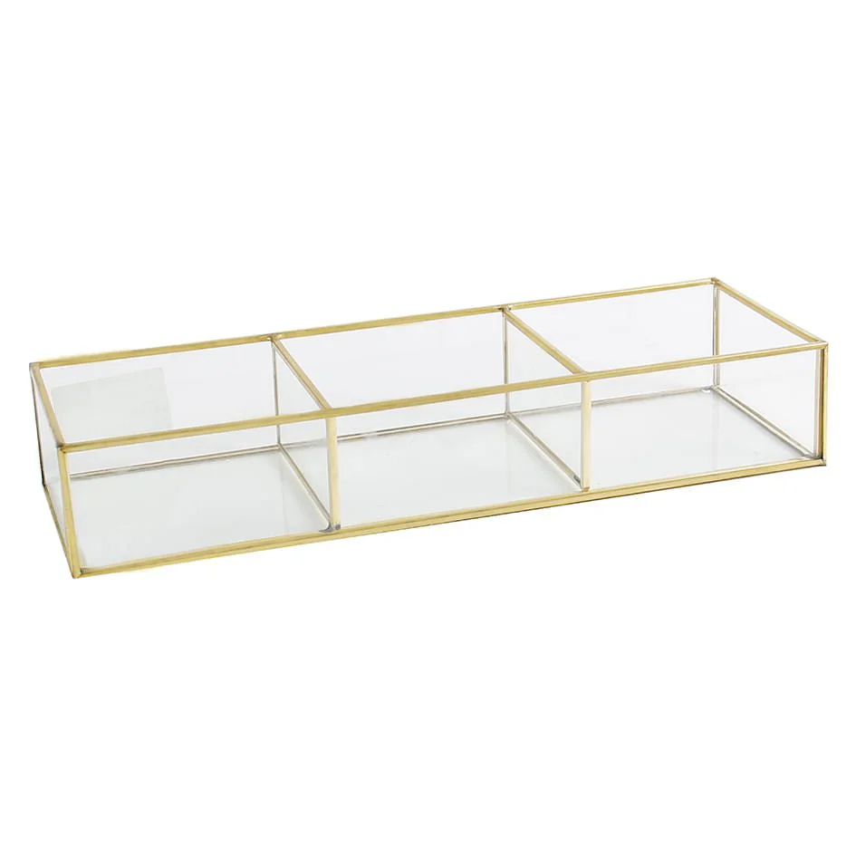 Porta Objetos de Vidro e Metal Dourado 33 cm