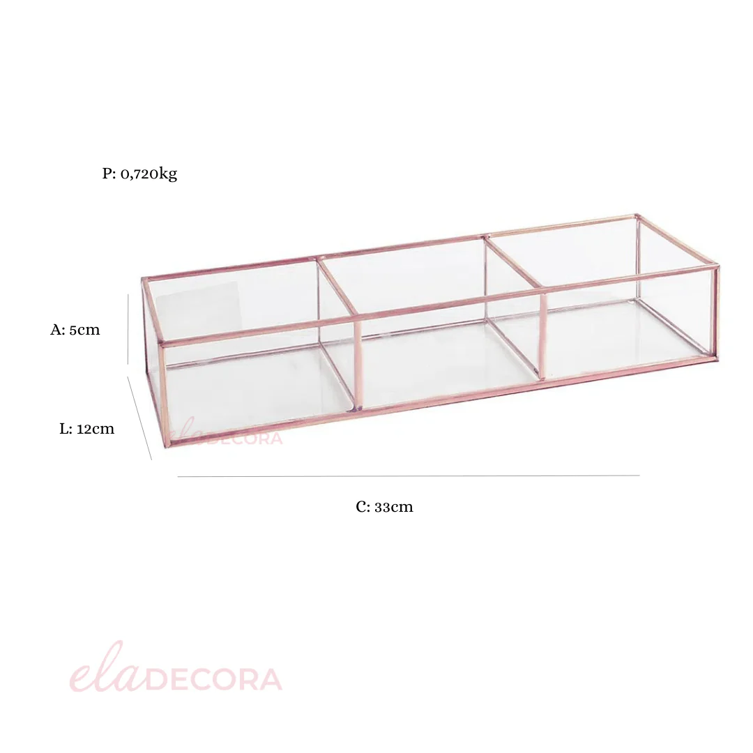 Porta Objetos de Vidro e Metal Rose Gold 33 cm - Image 2