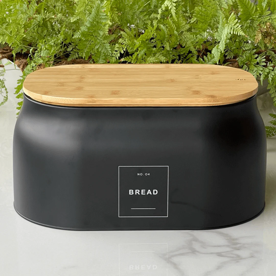 Porta Pão Sense em Metal com Tampa de Bambu 33,5cm Preto - Image 4