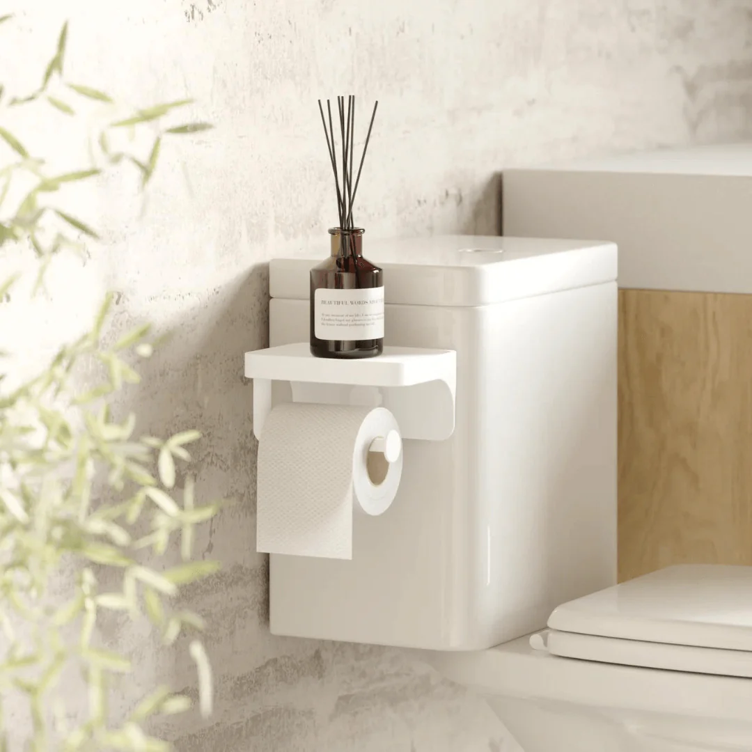 Porta Papel Higiênico com Porta Objeto Fixação Adesivo Branco Linha Flex - Image 2