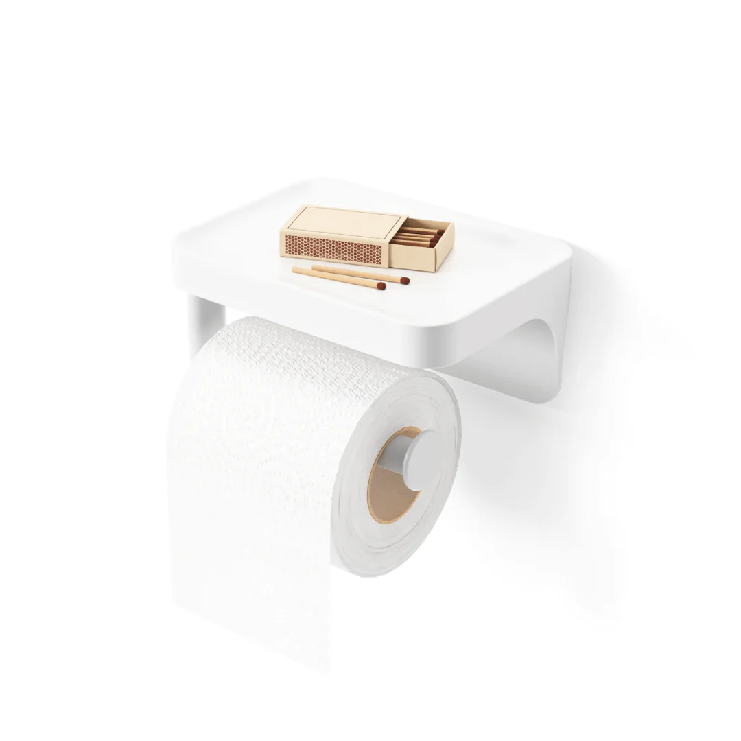 Porta Papel Higiênico com Porta Objeto Fixação Adesivo Branco Linha Flex - Image 6