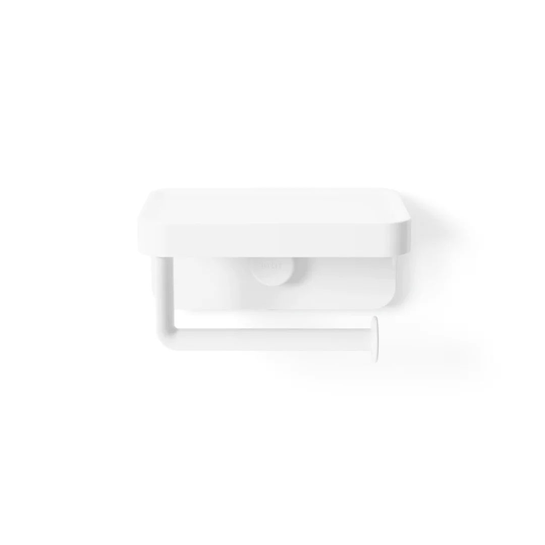 Porta Papel Higiênico com Porta Objeto Fixação Adesivo Branco Linha Flex - Image 8