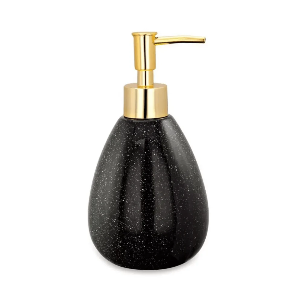 Porta Sabonete Líquido Dispenser Cerâmica Pêra Constelação Preto e Dourado - 17,5 cm