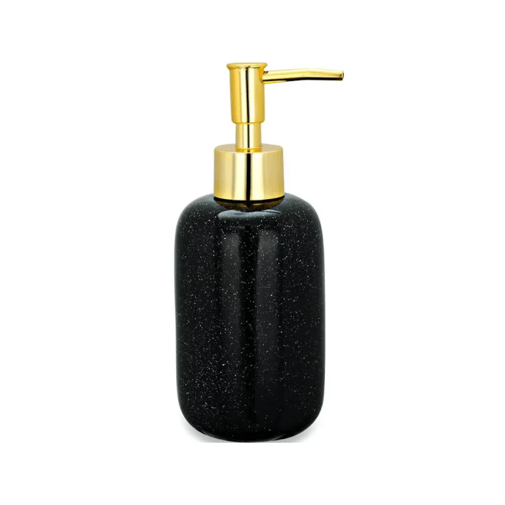 Porta Sabonete Líquido Dispenser Cerâmica Reto Constelação Preto e Dourado - 17,5 cm