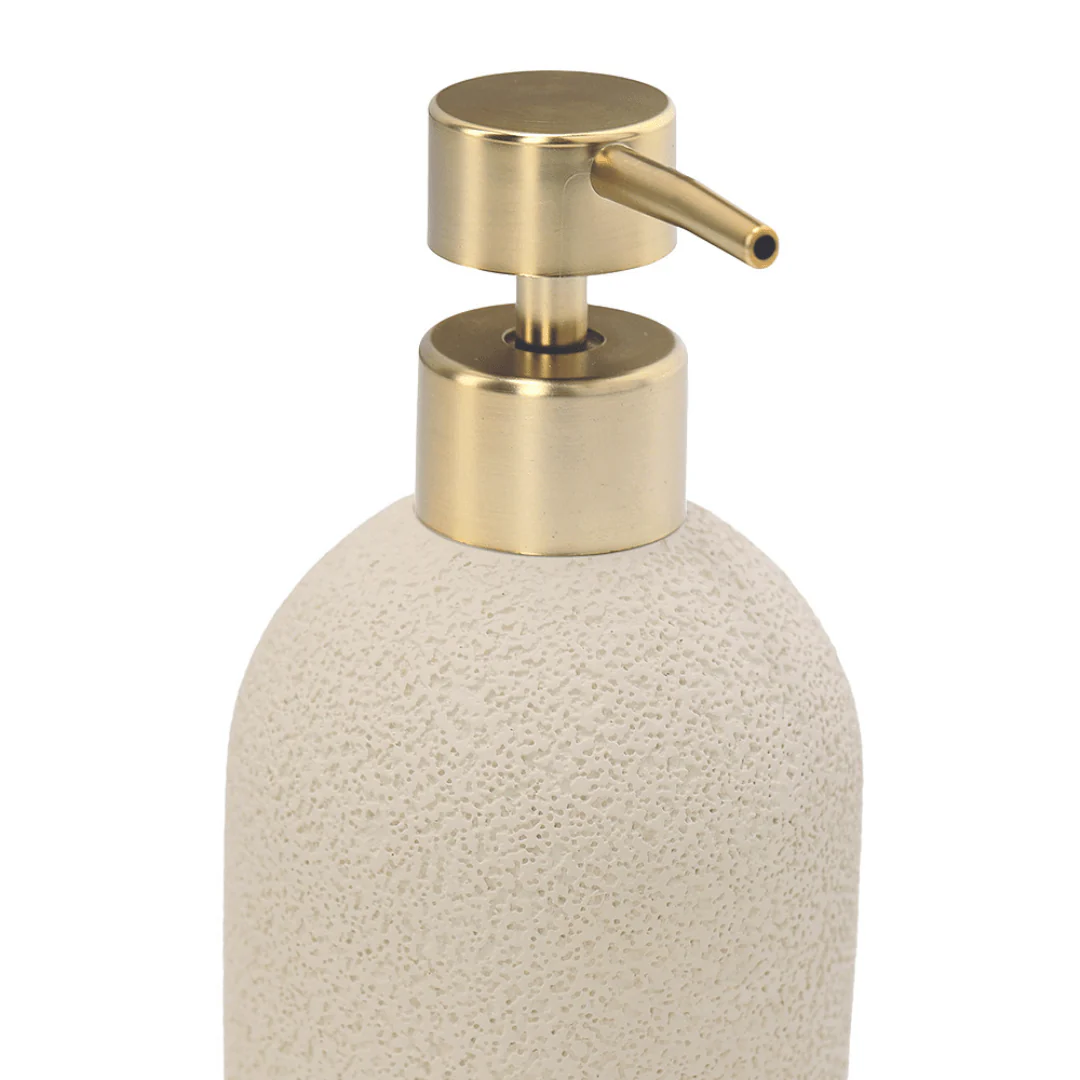 Porta Sabonete Liquido em Cimento Areia e Dourado - Image 4