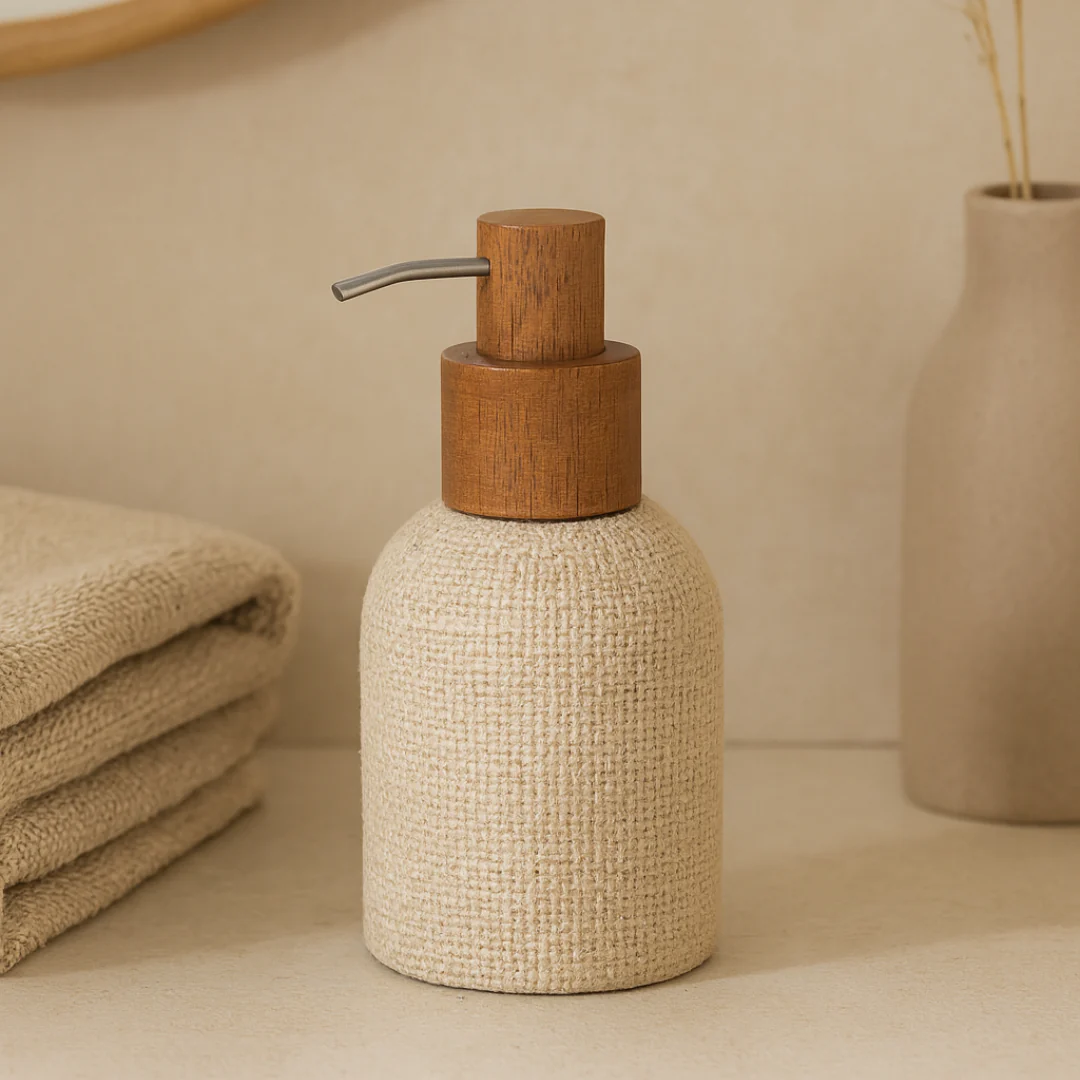 Porta Sabonete Líquido em Poliresina Linen Bege 250ml