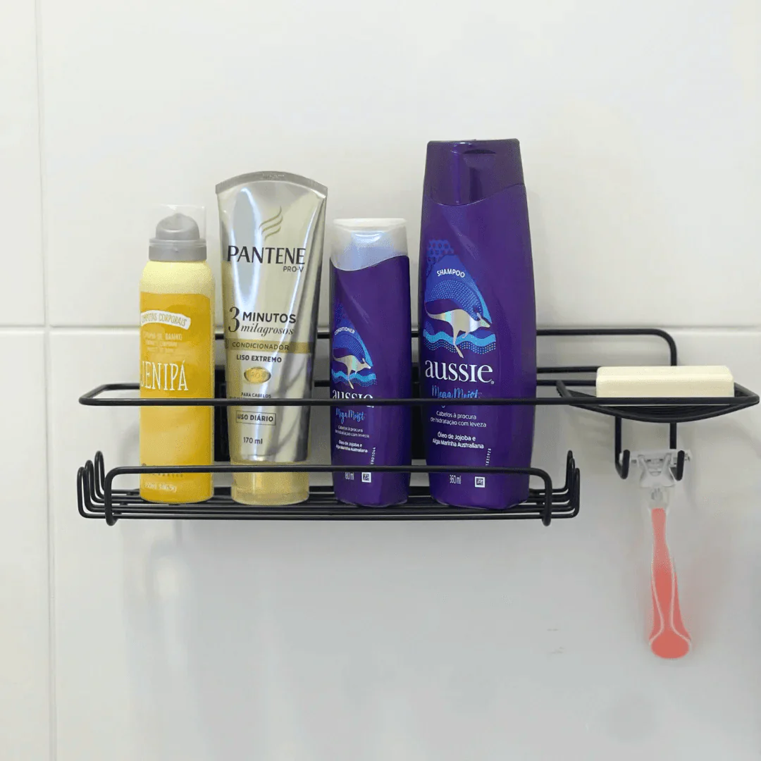 Porta Shampoo Com Saboneteira Dupla Face 3M Preto - Image 3