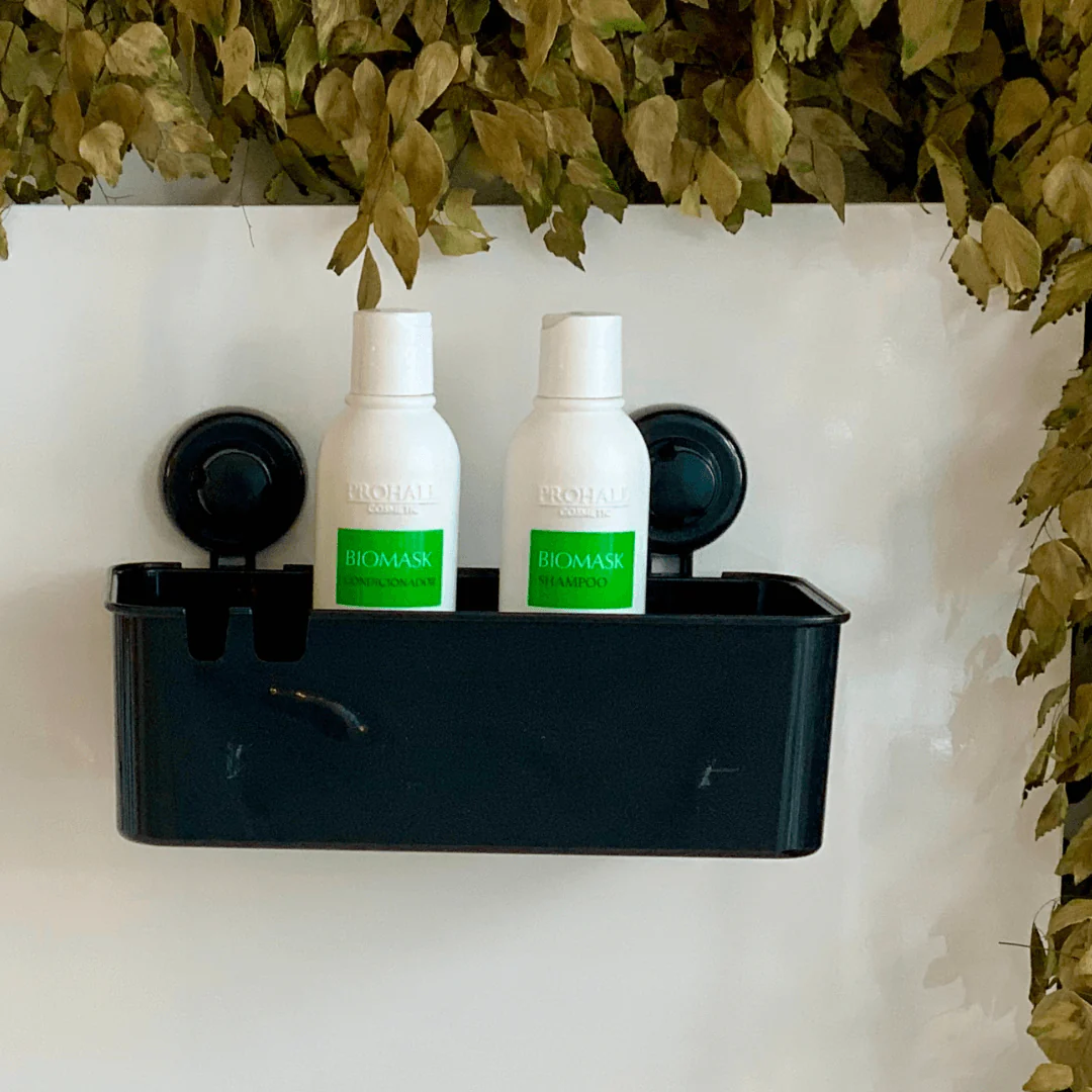 Porta shampoo com Ventosa em Plástico Preto