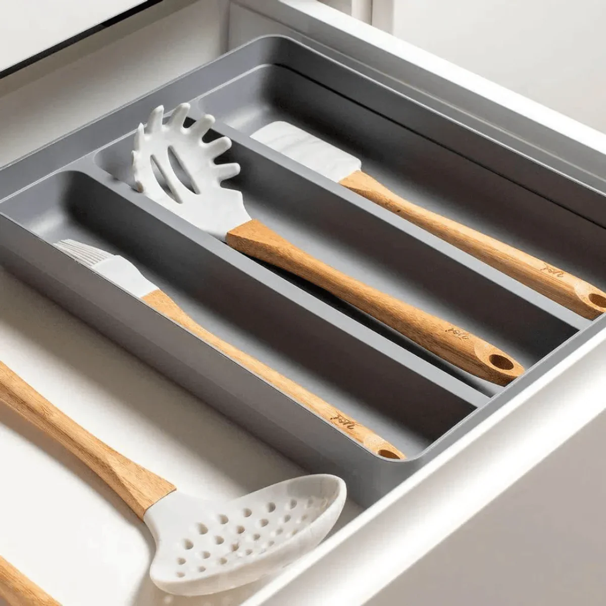 Porta Utensílios Organizador de Gaveta em Polipropileno Logic Branco 3 Divisórias - Image 2