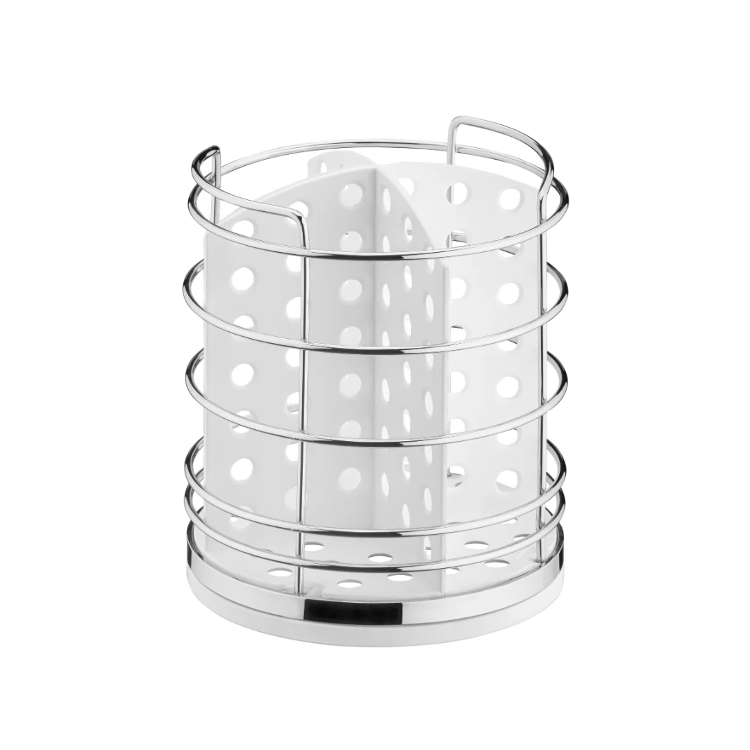 Porta Talheres Utensílios Branco e Cromado 15cm - Image 3
