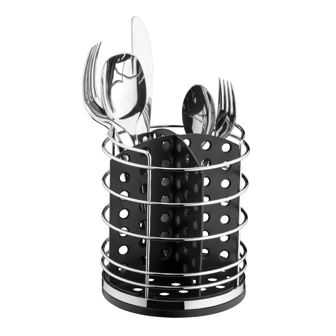 Porta Talheres Utensílios Preto e Cromado 15cm