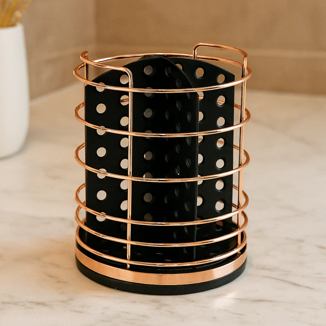 Porta Talheres Utensílios Preto e Rose Gold 15cm - Image 2