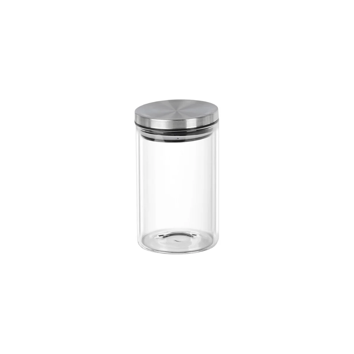 Porta Tempero Redondo em Vidro Borossilicato Tampa De Metal Prata - 150 ml