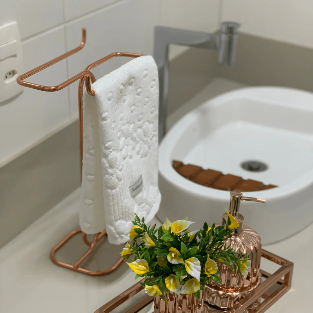 Porta Toalha Rosto e Mãos Duplo Para Bancada Aço Rose Gold - Image 2