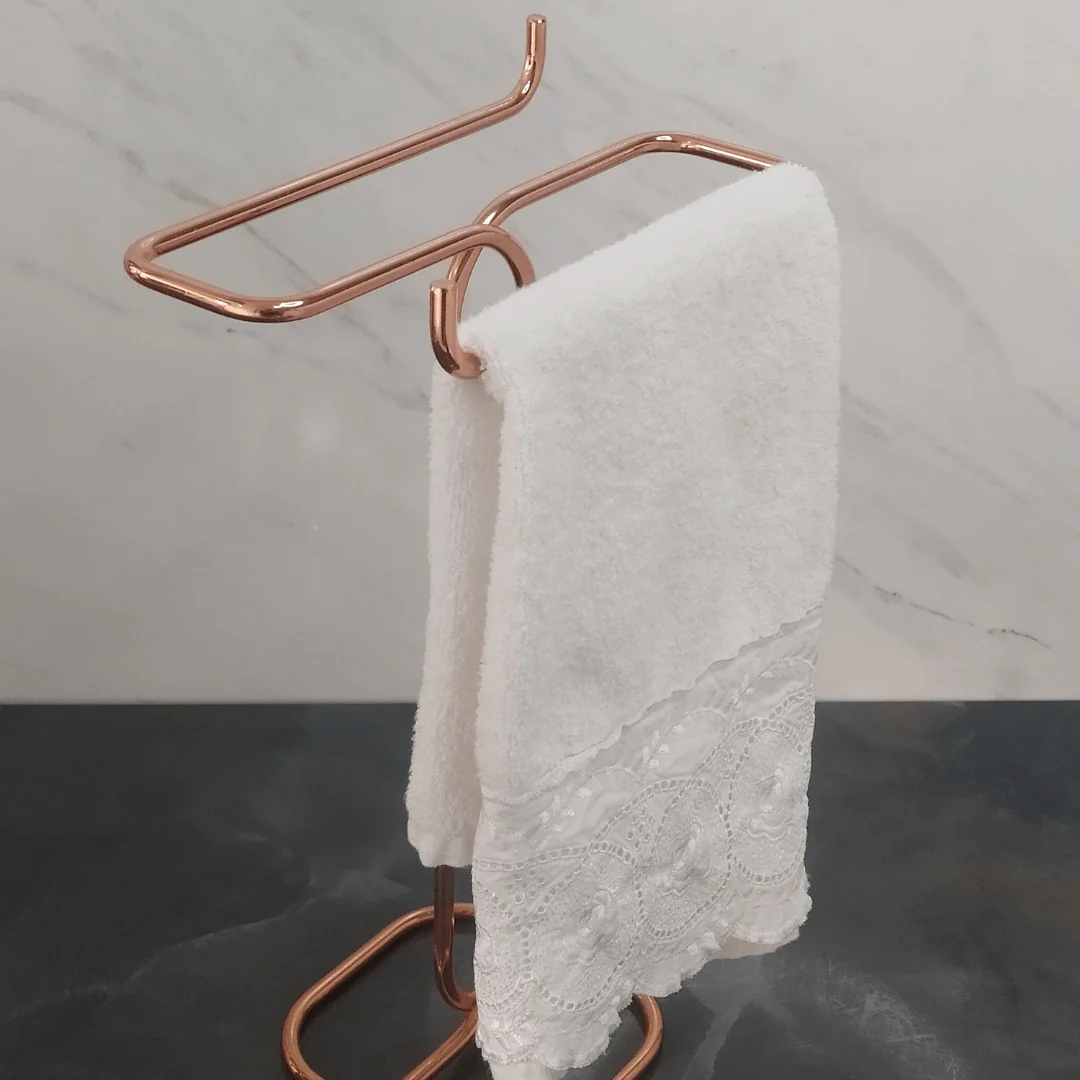Porta Toalha Rosto e Mãos Duplo Para Bancada Aço Rose Gold - Image 3