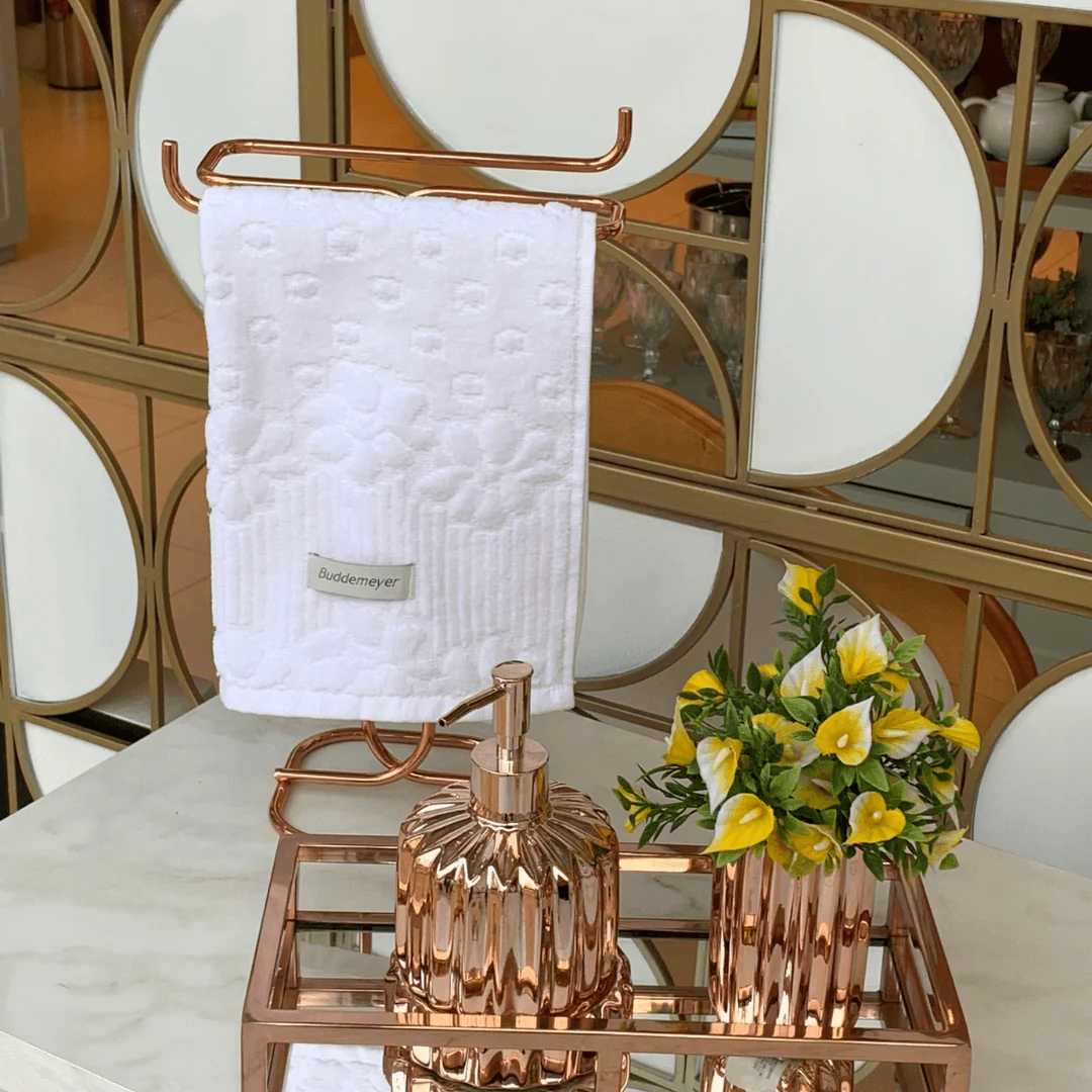Porta Toalha Rosto e Mãos Duplo Para Bancada Aço Rose Gold - Image 4