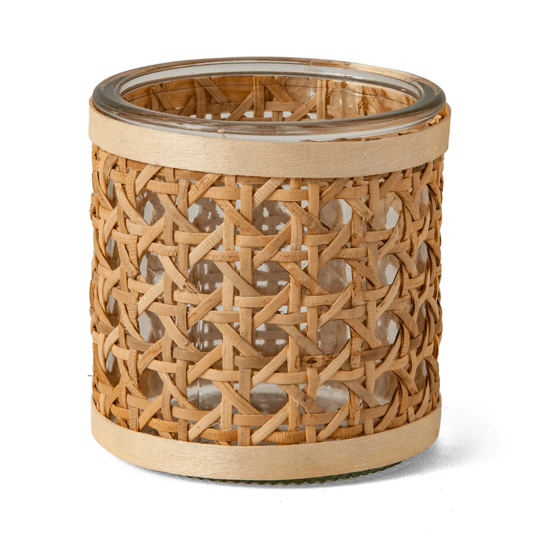Porta Vela de Vidro com Fibra Natural 8cm