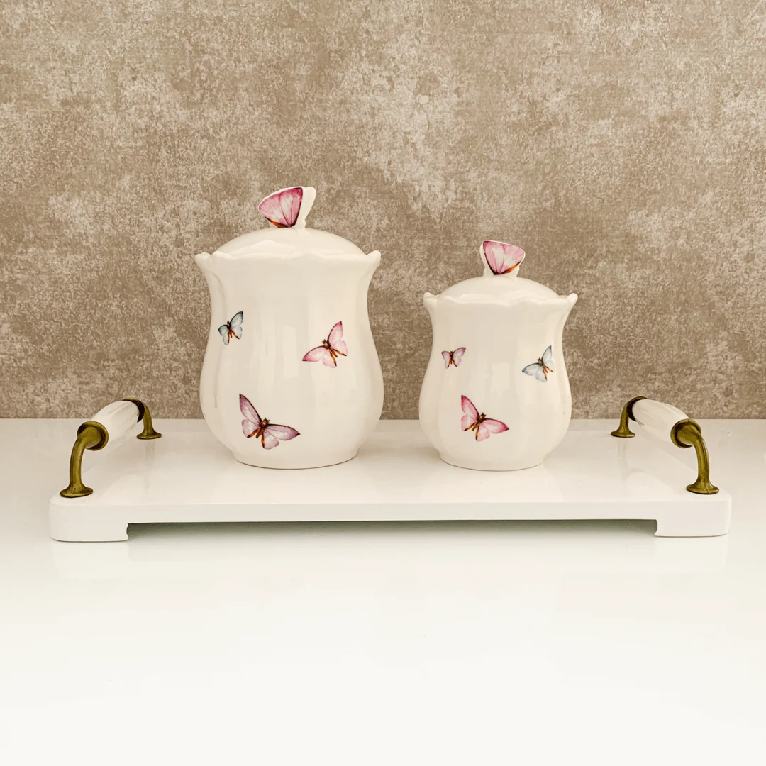 Pote Borboletas em Porcelana com Tampa Branco 350ml - Image 2