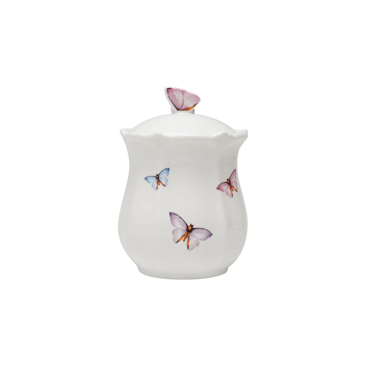 Pote Borboletas em Porcelana com Tampa Branco 660ml