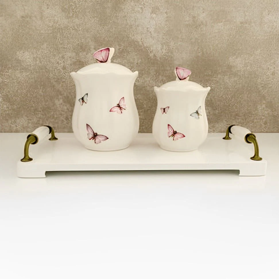 Pote Borboletas em Porcelana com Tampa Branco 660ml - Image 2