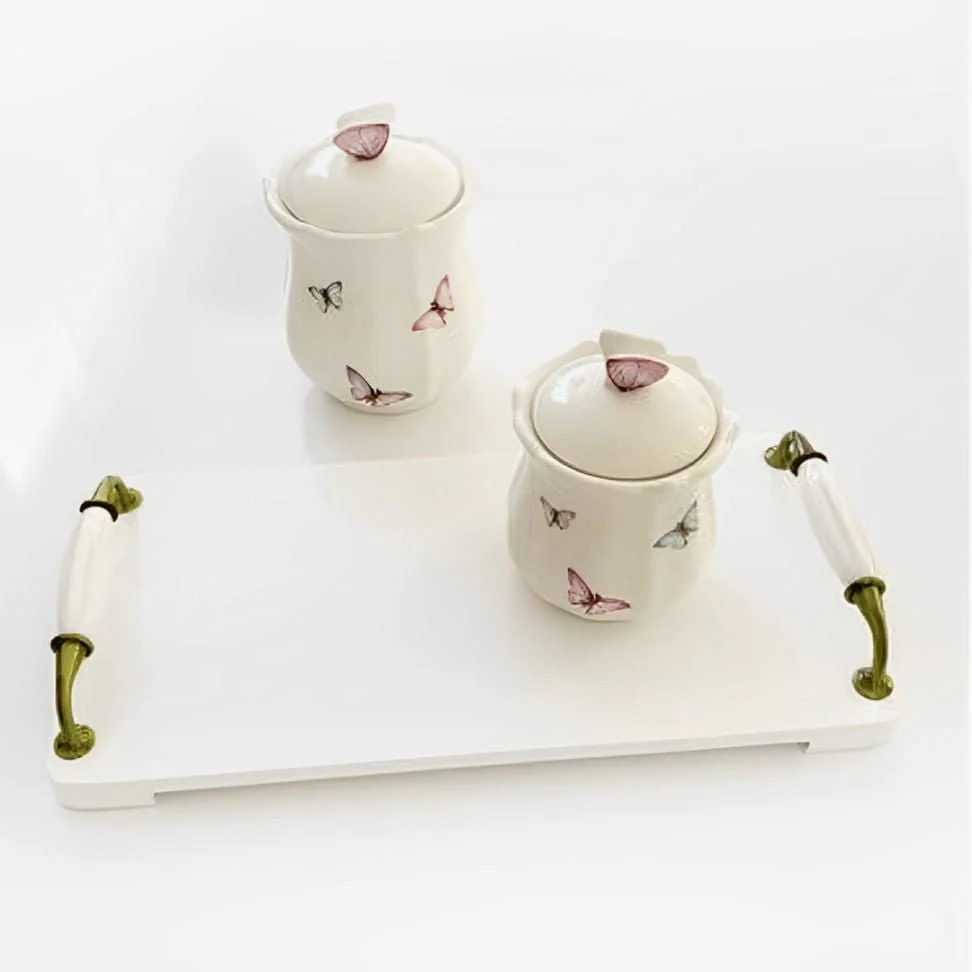 Pote Borboletas em Porcelana com Tampa Branco 660ml - Image 3