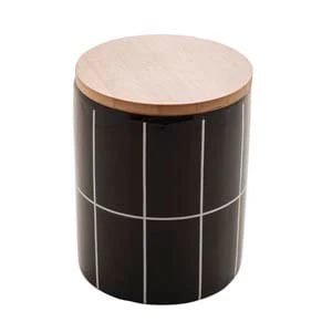 Pote de Cerâmica Com Tampa de Bambu Turim Preto 12,5cm