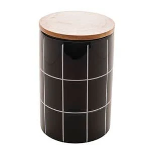 Pote de Cerâmica Com Tampa de Bambu Turim Preto 15cm