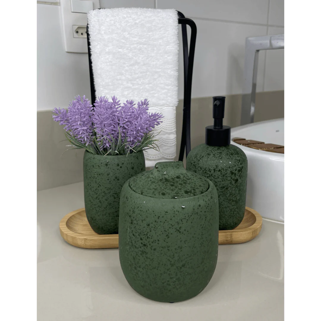 Pote de Cerâmica Porta Algodão Verde Musgo 13cm - Image 2