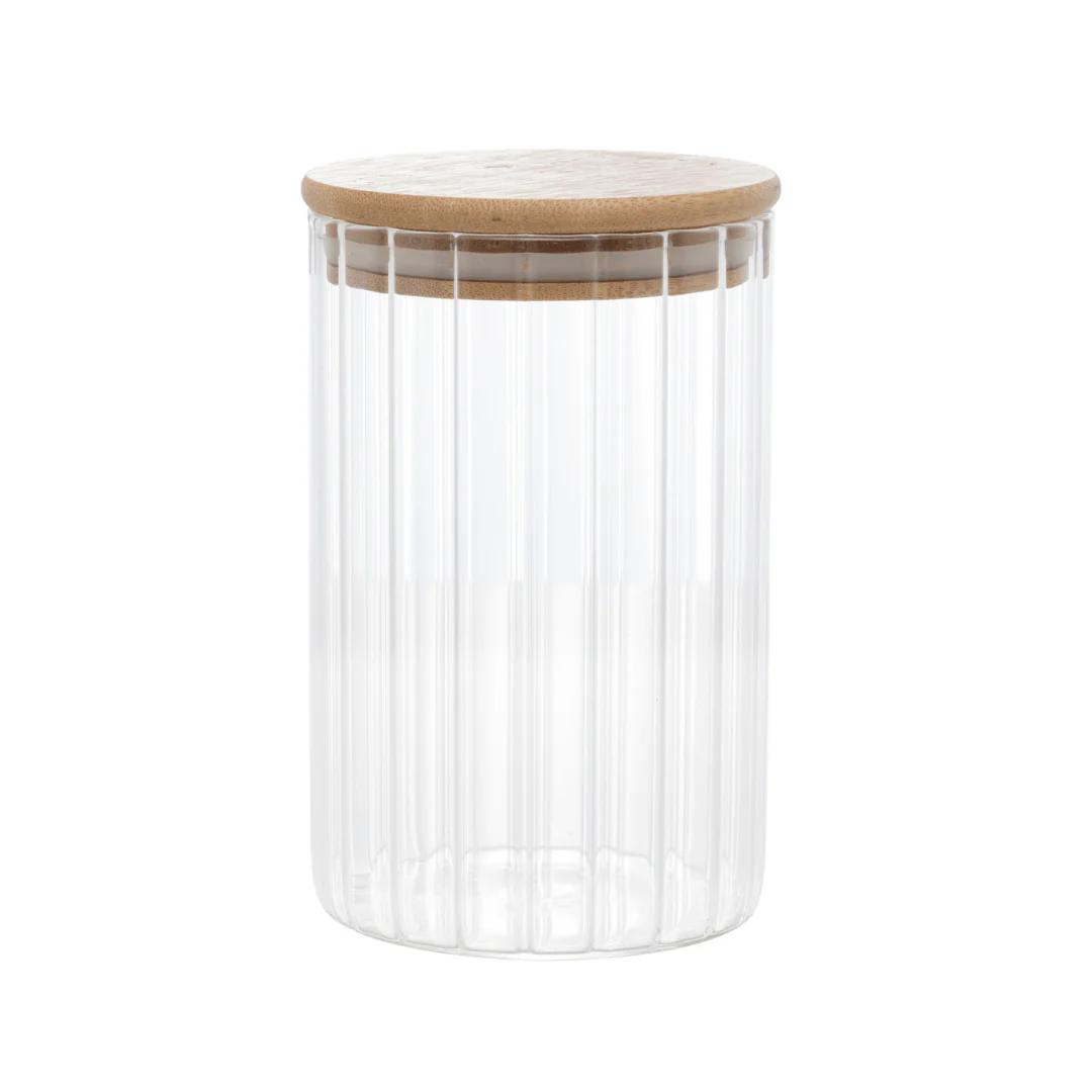 Pote de Vidro Canelado com Tampa de Bambu 510ml - Image 9