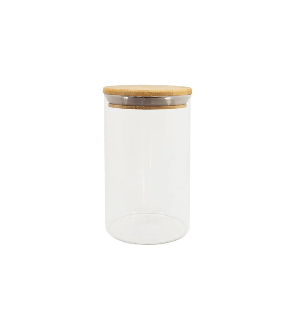 Pote de Vidro com Tampa de Bambu Circular Mantimento 1,1 Litros