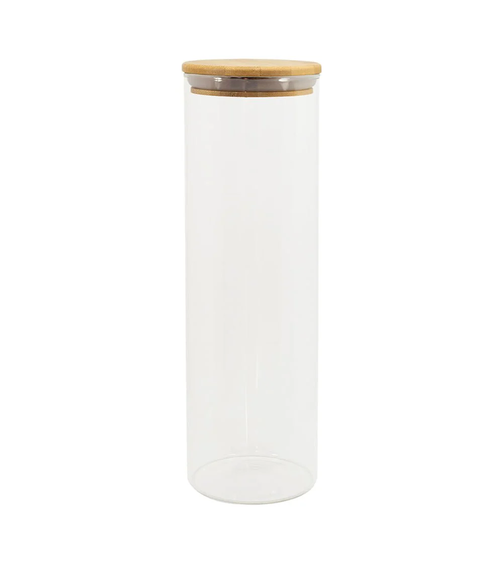 Pote de Vidro com Tampa de Bambu Circular Mantimento 2 Litros