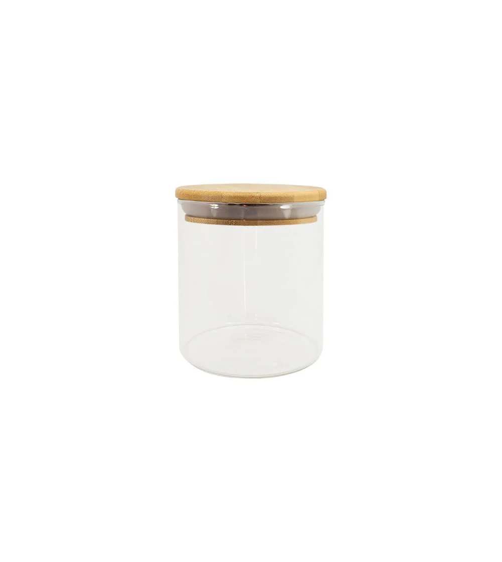 Pote de Vidro com Tampa de Bambu Circular Mantimento 500ml