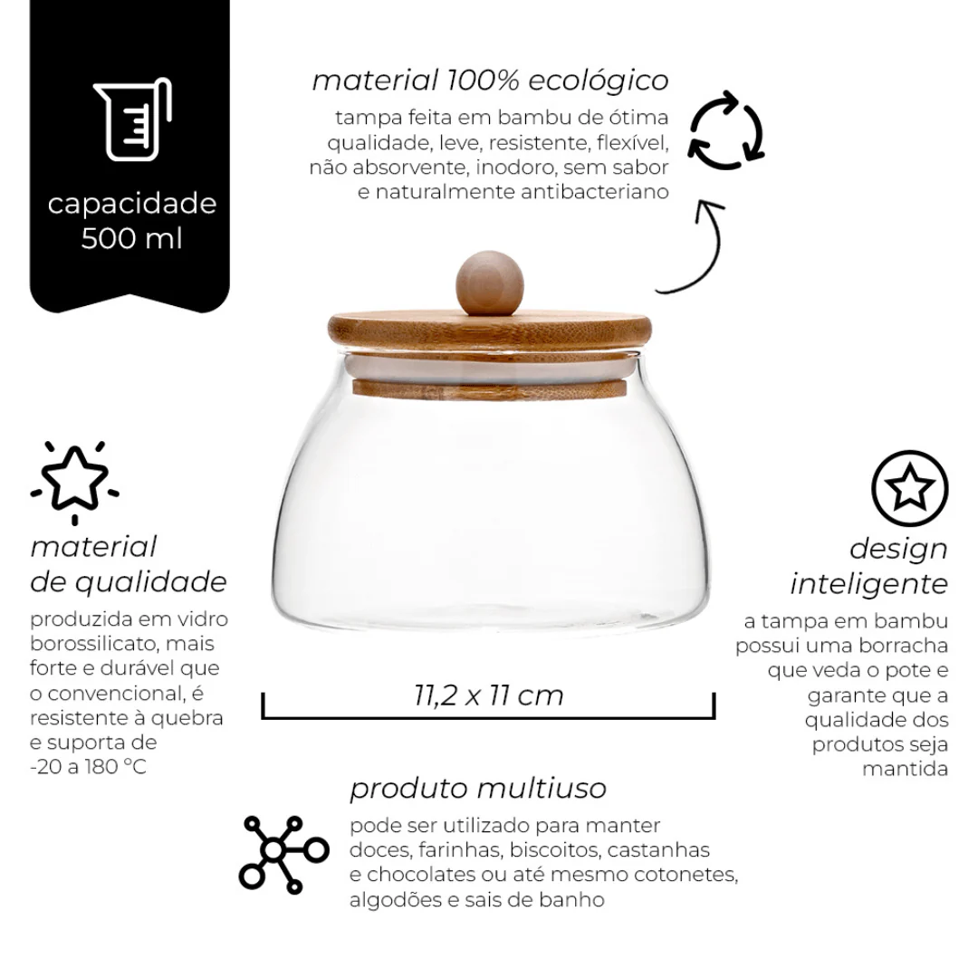 Pote de Vidro com Tampa de Bambu Ecokitchen 11,2cm - Image 4
