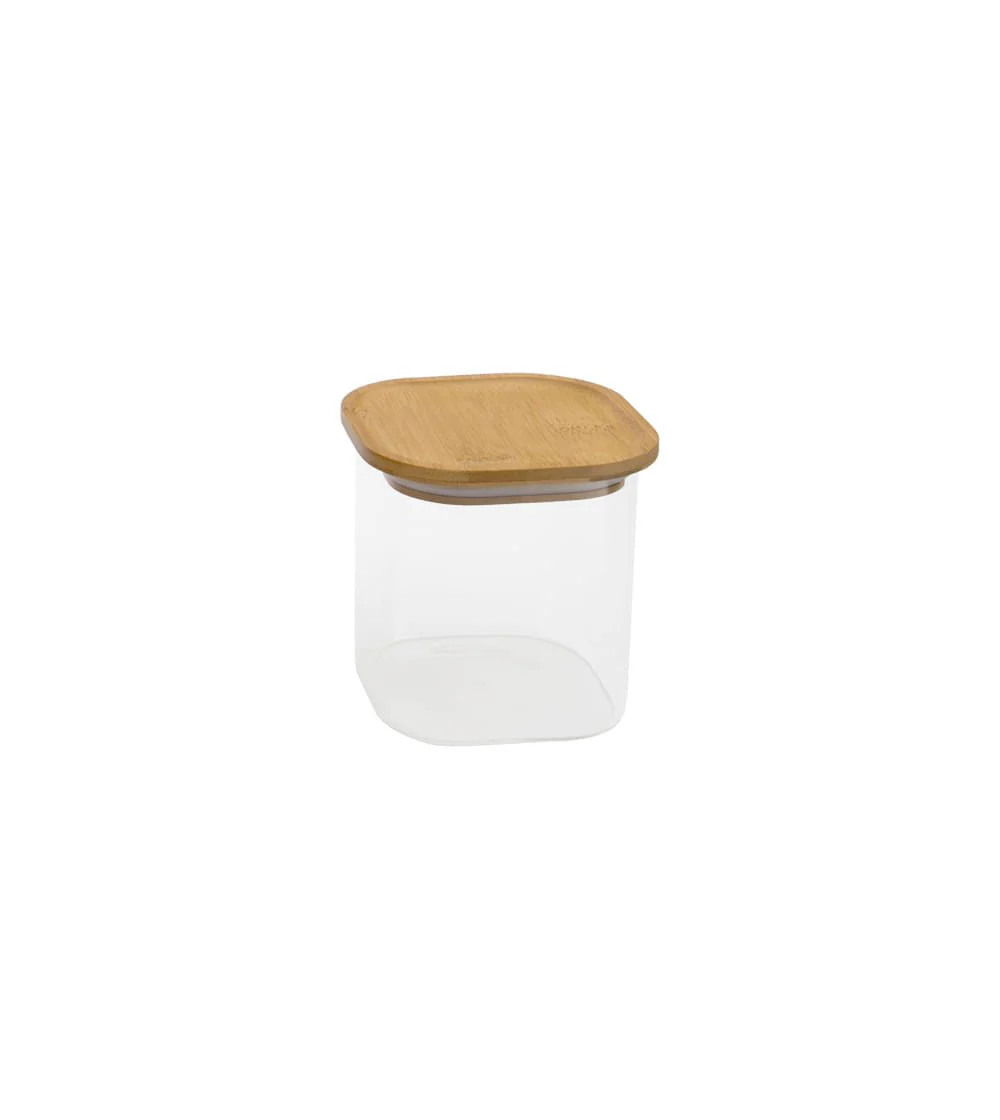 Pote de Vidro Empilhável com Tampa de Bambu Quadrado Mantimento 800ml - Image 3