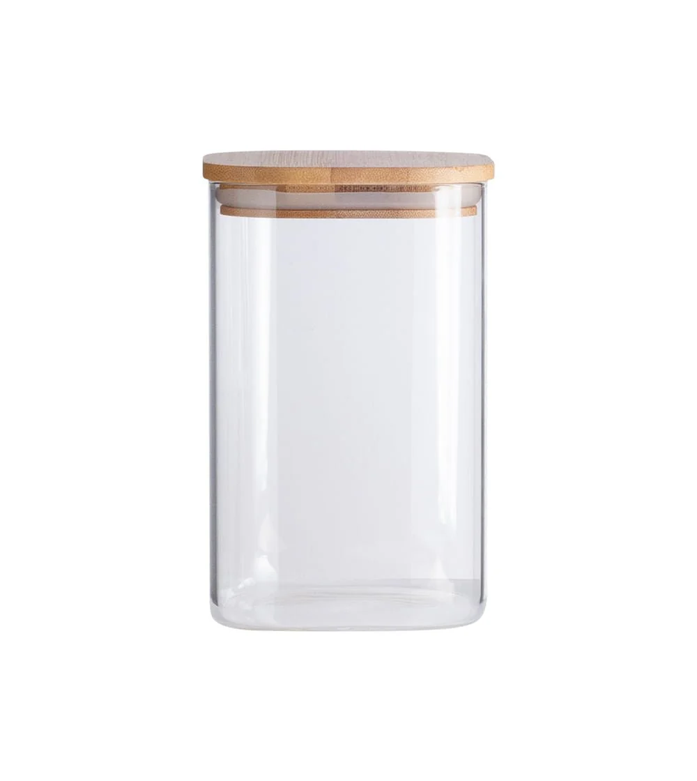 Pote de Vidro Flat com Tampa de Bambu Quadrado Mantimento 1,1 Litros - Image 2
