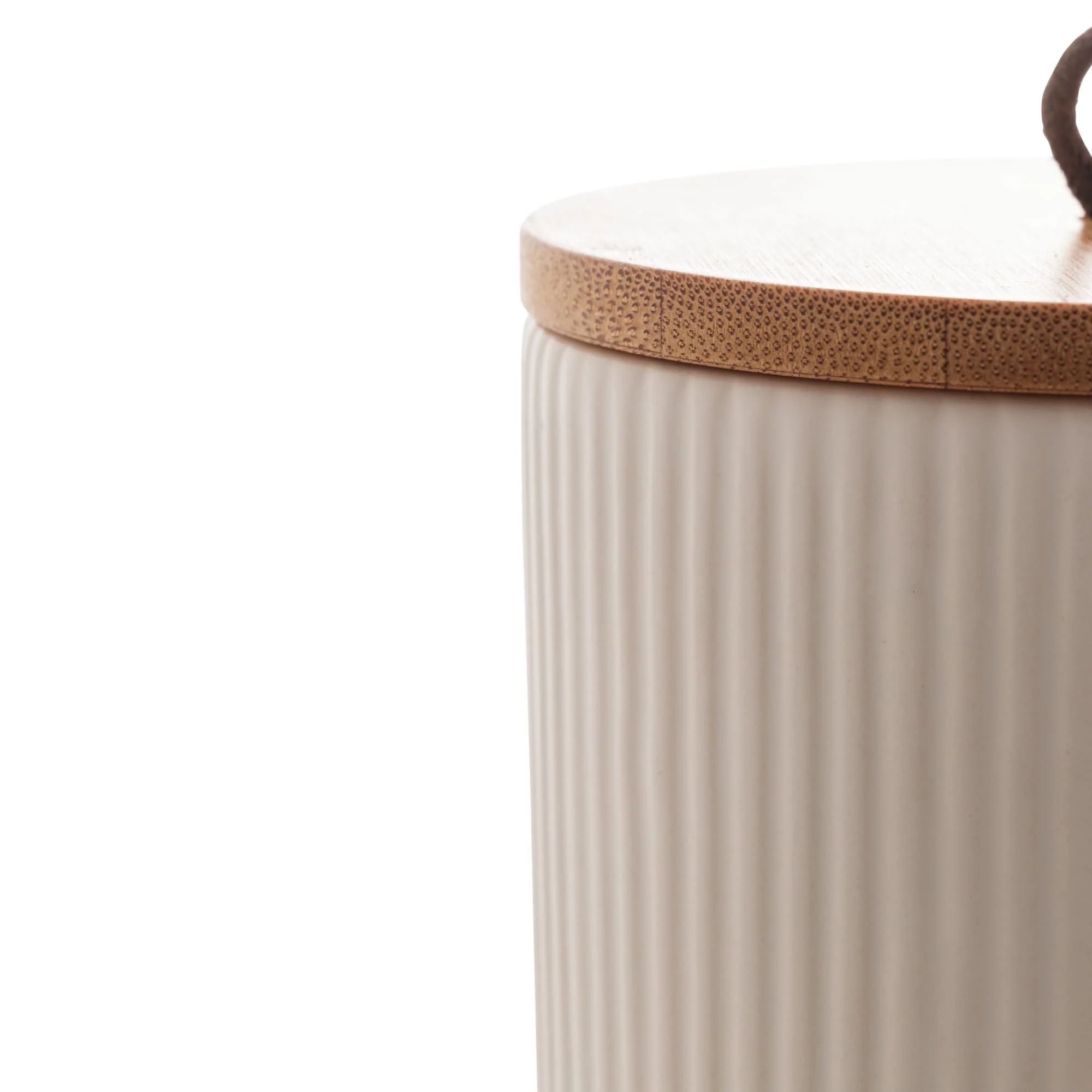 Pote Decorativo de Cerâmica com Tampa De Bambu Com Pegador De Corda Lines Branco12,5cm - Image 6