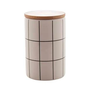Pote Decorativo de Cerâmica com Tampa De Bambu Grid Turim Branco 15cm