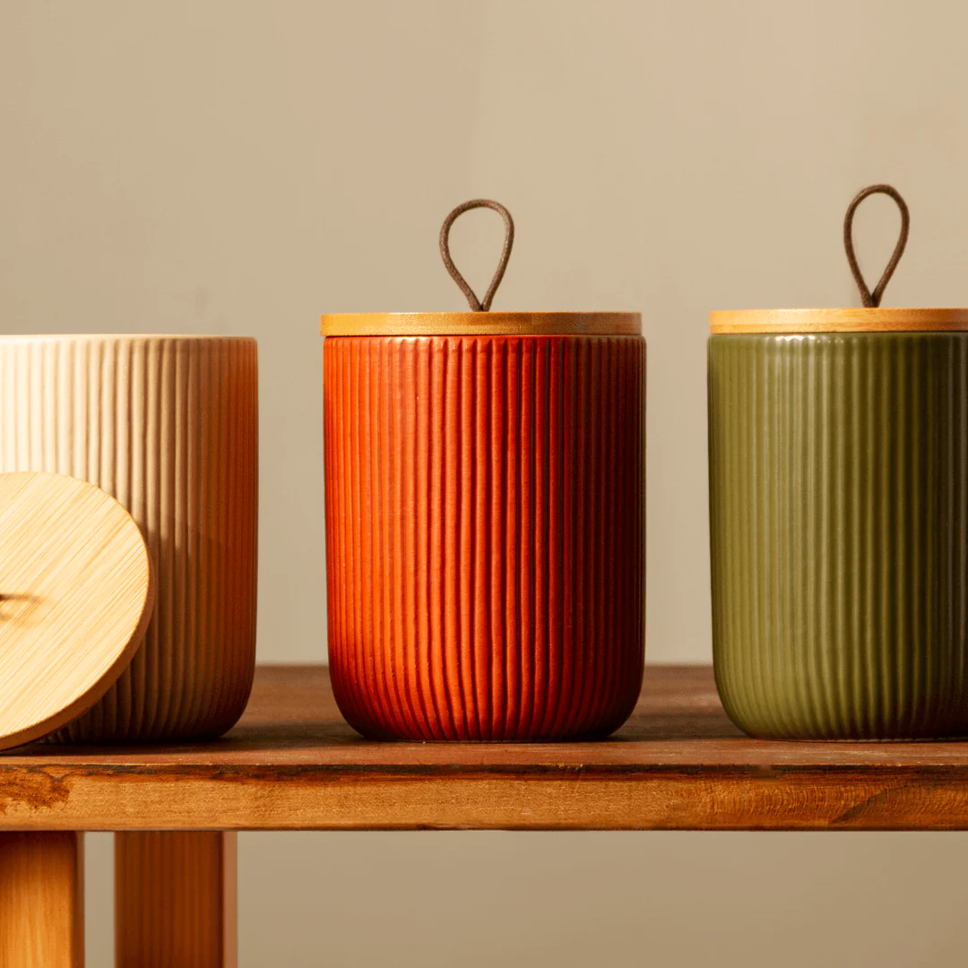 Pote Decorativo em Cerâmica Line Terracota com Tampa em Bambu 12,5cm - Image 3