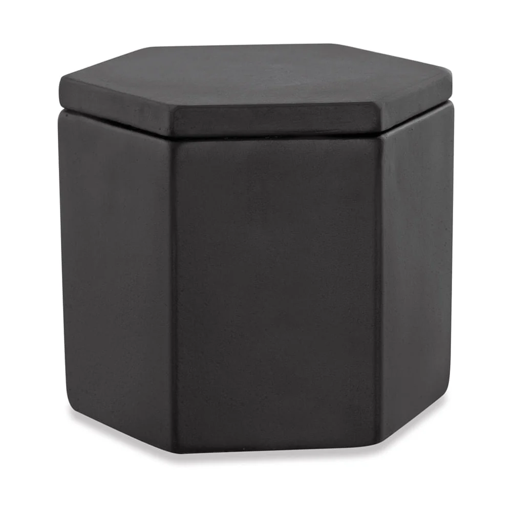 Pote Decorativo em Cimento Hexagono Preto 12cm
