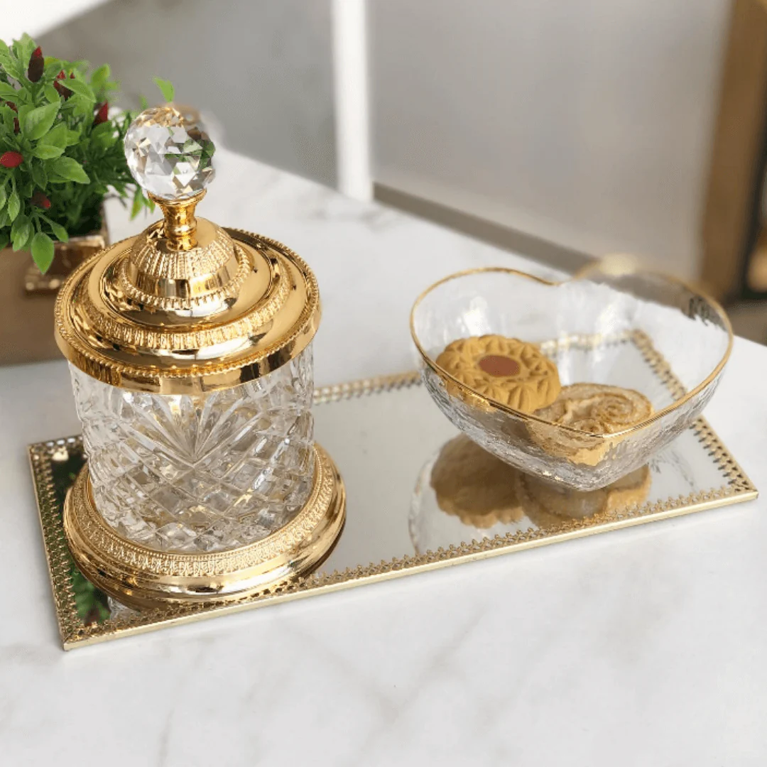 Pote Decorativo Multiuso de Vidro e Zamac Crystal Dourado 18,5cm - Image 4