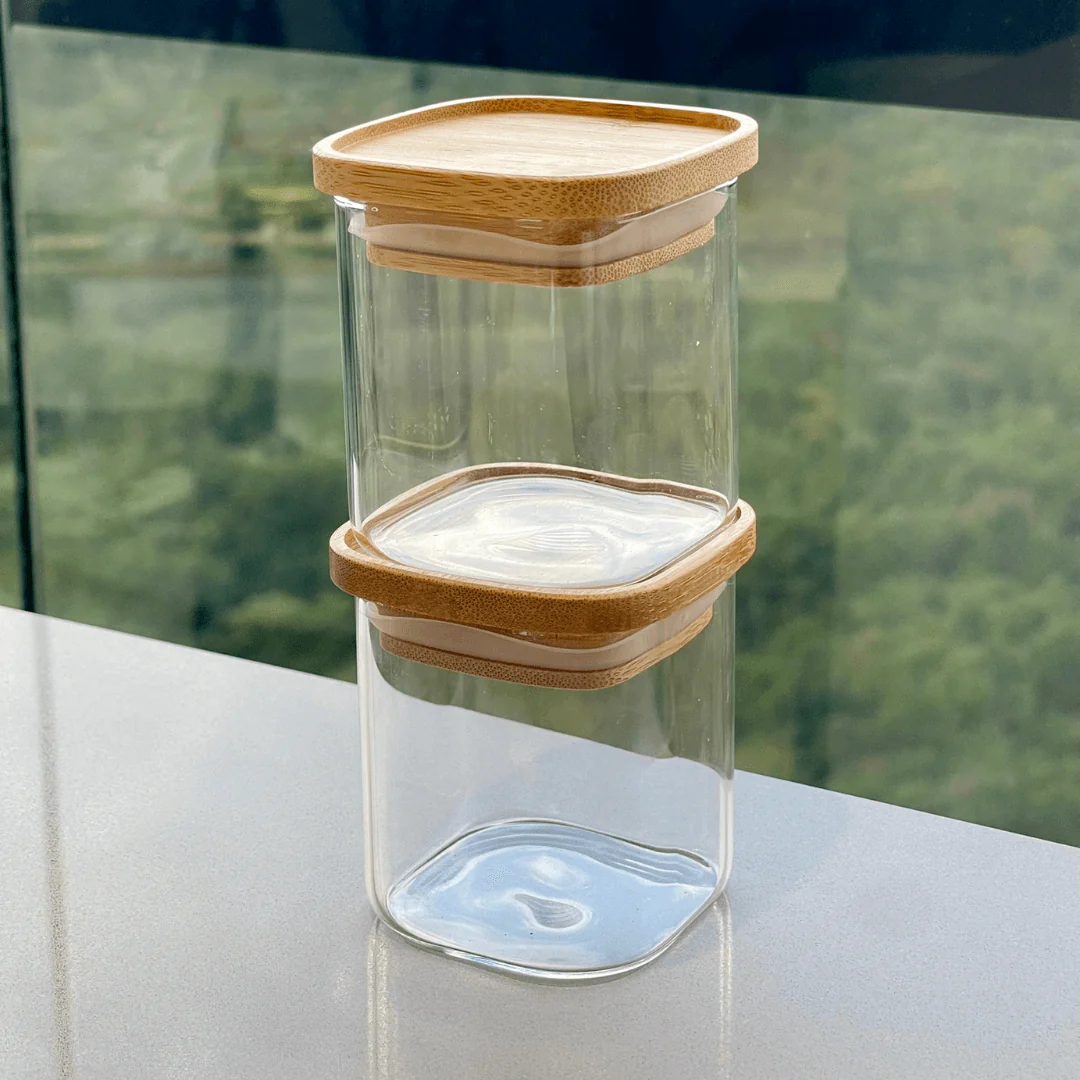 Pote Hermético de Vidro com Tampa Empilhável de Bambu 150ml - Image 2