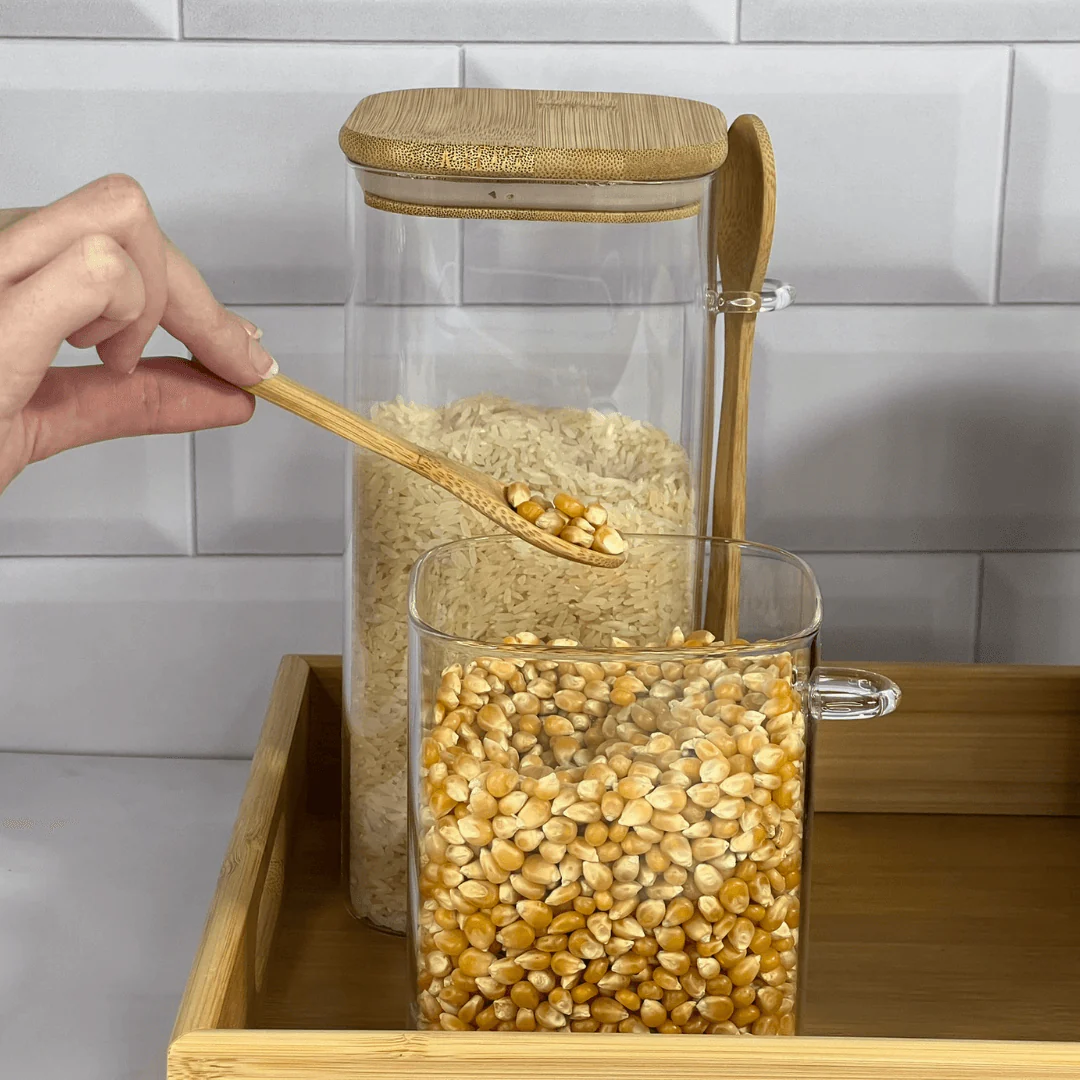 Pote Hermético de Vidro e Bambu Liege com Colher 950ml - Image 3
