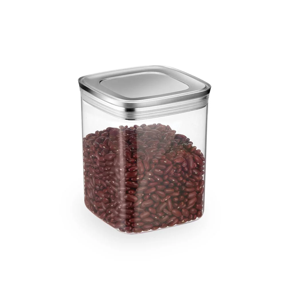 Pote Hermético Quadrado Com Tampa Cromo Fosco Vedação Tripla Pote G - 1,7 Litros