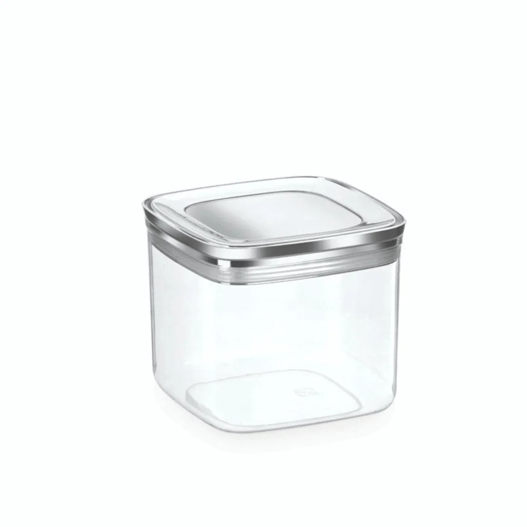 Pote Hermetico Quadrado Com Tampa Cromo Fosco Vedação Tripla 1,1L - Image 4