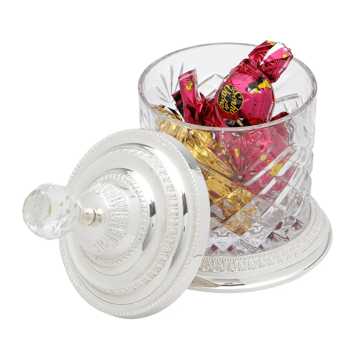 Pote Decorativo Multiuso de Vidro e Zamac Crystal Prateado 18,5cm - Image 2